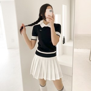 3color 바이유어사이드 쿨아쿠아 맥스원사 배색반팔니트 골프냉감니트