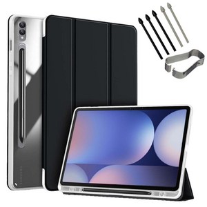 갤럭시탭S10 플러스 울트라 클리어 투명 북커버 케이스 S펜슬 수납 S10+ Ultra 삼성 케이스나라, 블랙, 1개