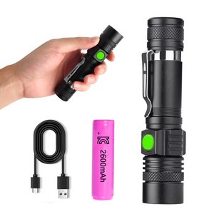 Bornoon 미니 81g 초강력LED손전등 휴대용 2600mAh 충전식 캠핑 후레쉬, 1개, 블랙
