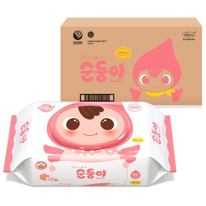 순둥이 베이직 무향 엠보싱 유아물티슈 캡형