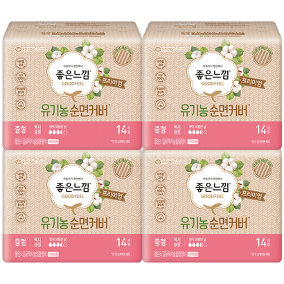 좋은느낌 유기농 순면커버 프리미엄 슬림 중형 생리대 날개형