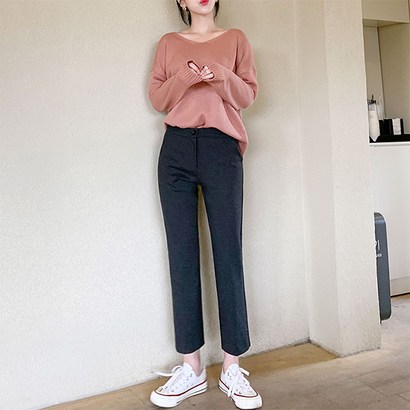 오키진 여성용 쪼꼬미 기모 인밴딩 슬랙스