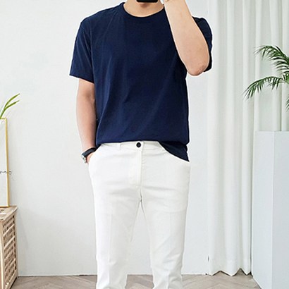 더클래식 남성용 30수 면 기본 라운드 무지 반팔 티셔츠
