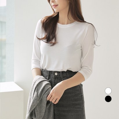 세컨그라운드 여성용 슬림핏 라운드 레이온 7부 티셔츠