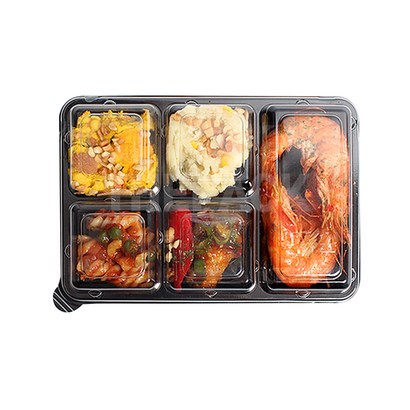 직시각 5칸 반찬 일회용 포장용기 블랙