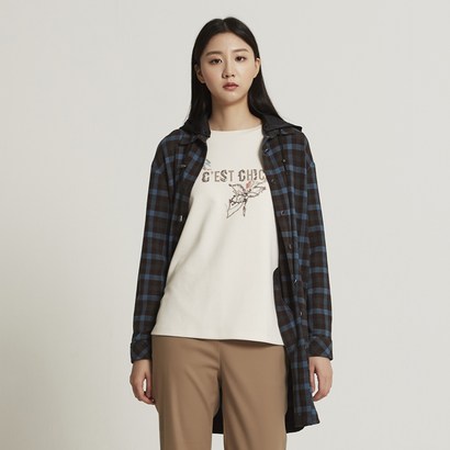올리비아로렌 체크 져지 후드 롱 블라우스 VVNWF8311