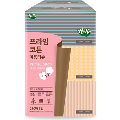 헬로 천연펄프 프라임 코튼 미용티슈 280매