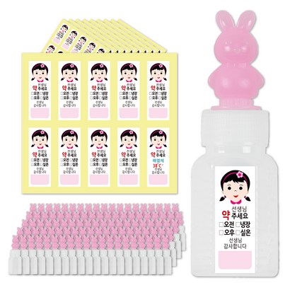 토끼 캐릭터 약 병 핑크둥이 방수 스티커