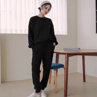 파란 여성용 스탠다드 골지 맨투맨 상하의 리뷰후기