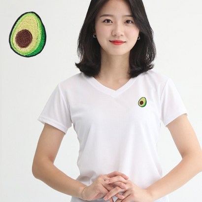 멋지군 코오롱 쿨론 기능성 브이넥 아보카도 자수 쿨 반팔 티셔츠
