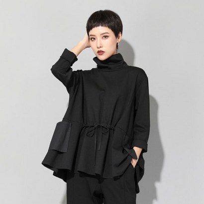 SAARA 루즈핏 목폴라 허리스트랩 티셔츠 긴팔