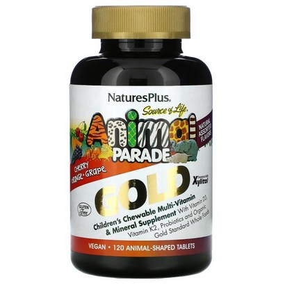 Natures us Source of ife Ania arade 골드 어린이용 츄어블 종합비타민 미네랄 보충제 천연 성분의 다양한 맛 동물 모양 정제 120