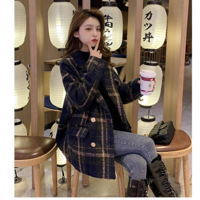 바닐라 가을 겨울 일본풍 작은키 모직체크 자켓 점퍼 더블버튼 정장 자켓 리뷰후기
