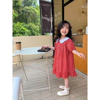 미니맘 아동 유아 여아 여름 화이트 둥근 카라 도트 레드 원피스 공주 반팔 플레어 나들이 리뷰후기