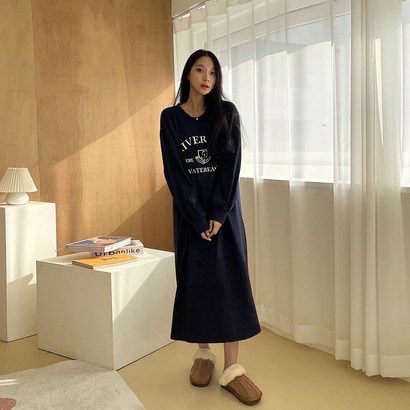 쉐얼유 여성용 유니버시티 나염 오버핏 원피스