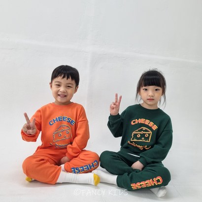우연 아동&주니어 봄가을신상 레트로 오렌지 그린 레이어드 상하세트