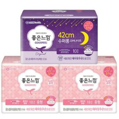 좋은느낌 매직쿠션 울트라슬림 중형 생리대 날개형 수퍼롱 오버나이트