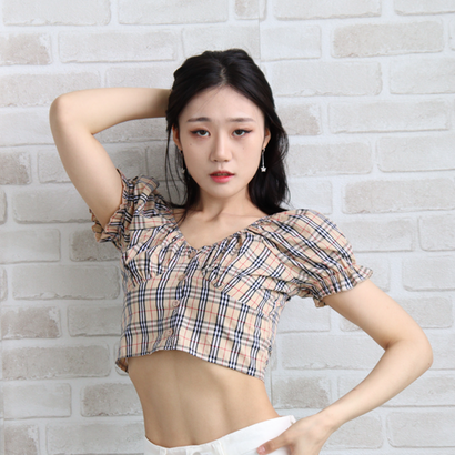 모요 빈티지 체크 크롭 블라우스 리뷰후기