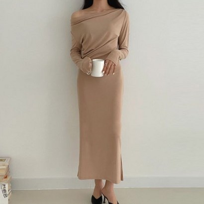 일상화보 여성 블레스드 셔링 오프숄더 롱 원피스 리뷰후기