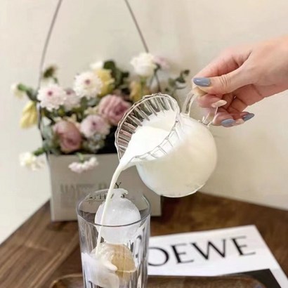 플리츠 유리 저그 에이드잔 시럽잔 밀크 꿀 저그 유리컵