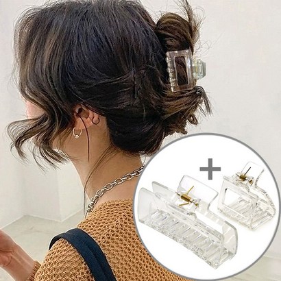 이쁨달다 무배 사각집게핀 s세트 파우치증정 투명 블랙 브라운 반머리 올림머리 꾸안꾸 뒷태미녀