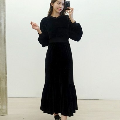 이힝 고급 머메이드 밴딩 겨울 벨벳 롱원피스