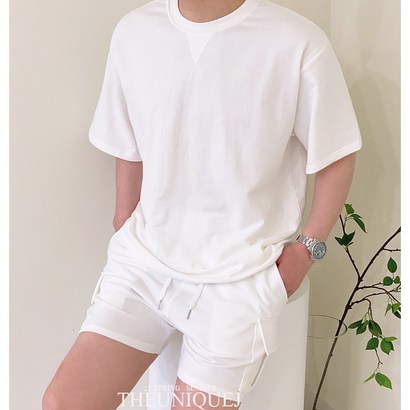 더유니크제이 남자 여름 쭈리 반팔 트레이닝 라운드 스트링 반팔티 밴딩 카고 반바지 셋업 빅사이즈 4컬러 리뷰후기