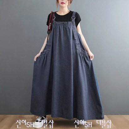 신이SH 더블샵 큰언니 빅사이즈 느낌있는 멜빵 롱 나시 청원피스 뻴빵 데님원피스