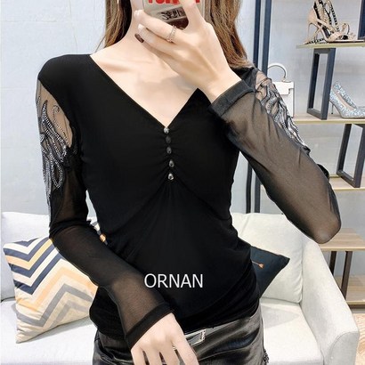 오르난 여성 슬림핏 브이넥 티셔츠 s2639