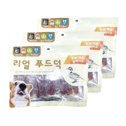 리얼푸드덕 강아지간식 대용량 3개 오리하프슬라이스 사사미