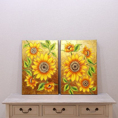 골드디자인 부자되는그림 수작업 금박 해바라기 유화 그림액자 BEST 5종 모음