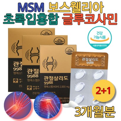 무릎 손목 어깨 관절 뼈 연골 영양제 S2000 3통 허리 손가락 아플때 좋은 엠에스엠 글루코사민 초록홍합