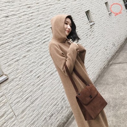 루나클로젯 여성 롱 니트 후드 루즈핏 꾸안꾸 박시 원피스