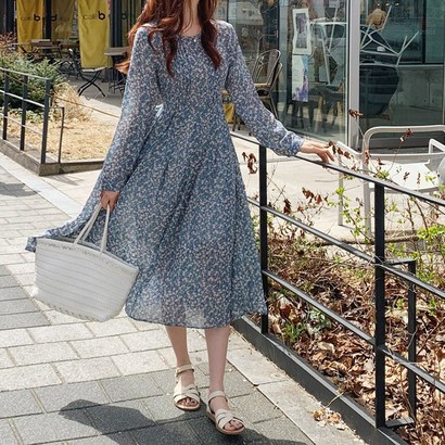 BLANC# 잔꽃무늬 쉬폰 롱 원피스 리뷰후기