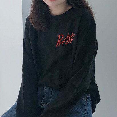GRSOEZO오 심플 레터링 프린팅 남녀공용 면 긴팔티 블랙 긴팔 티셔츠 리뷰후기