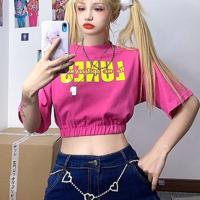 룬스 프린팅 밑밴딩 크롭 반팔티 리뷰후기