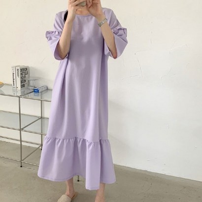 일상화보 프릴라인 여성 캉캉 프릴 롱 원피스 데일리 캐쥬얼 원마일룩 산책룩 리뷰후기