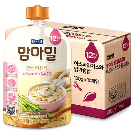 맘마밀 안심 이유식 12개월 부터, 아스파라거스와 닭가슴살, 10개입