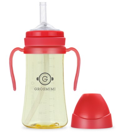 그로미미 PPSU 빨대컵 300ml, 레드, 1개