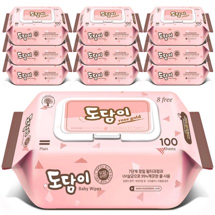 도담이 로즈골드 플레인 아기물티슈 캡형, 10팩