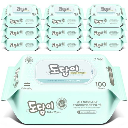 도담이 클래식 엠보 유아물티슈 리필형, 100매, 10팩