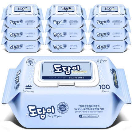 도담이 디럭스 플레인 유아물티슈 캡형, 10팩