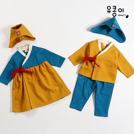 유콩이 유아 아동 아기 키즈 황금이 개량한복 생활한복 (모자제외) 남아여아 남매룩