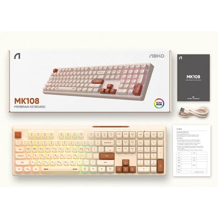 앱코 저소음 풀배열 멤브레인 108키 키보드, 오트밀, MK108