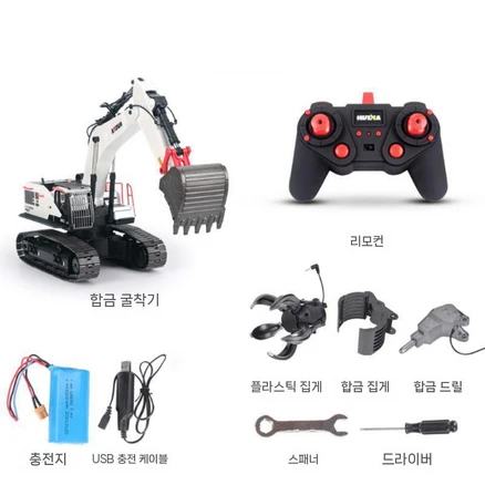 RC 업그레이드 594 포크레인 후이나 22채널 굴착기 1594 합금 1 14, 화이트