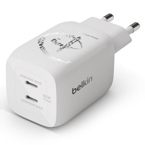 벨킨 65W 듀얼 USB-C타입 PD 3.0 PPS GaN 고속 충전기 WCH013krWH-DY, 디즈니 화이트, 1개