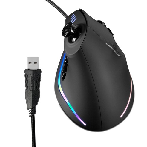 Xzante ZELOTES 수직 게임용 마우스 유선 RGB 인체 공학적 USB 프로그래머블 게이머 조이스틱용 10000 DPI, 검은 색, ABS