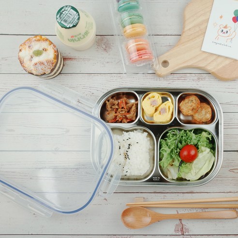 베이직 리빙 스텐 하트 식판도시락 네이비패킹 리뷰 후기