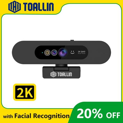 PC웹캠 웹캠 화상카메라 TOALLIN 윈도우 헬로 2K 1080P 웹 카메라 PC IR 얼굴 인식 스트리밍 회의용 소음 감소 마이크 포함