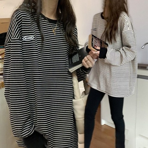 주디앤 여성 심플칙 스트라이프 면 티셔츠 루즈핏 오버핏 2개 리빙공감 리뷰후기